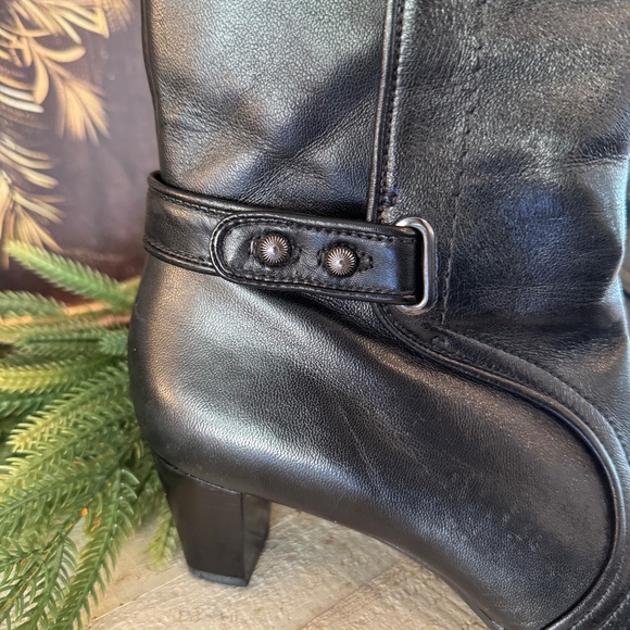 Cole Haan Black Leather Mid-Calf Square-Toe Boots - Picture 3 of 9